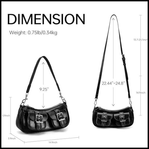 Y2K Retro Hobo Shoulder Bag Faux Leather Crossbody Purse with Zip - Picture 3 of 6